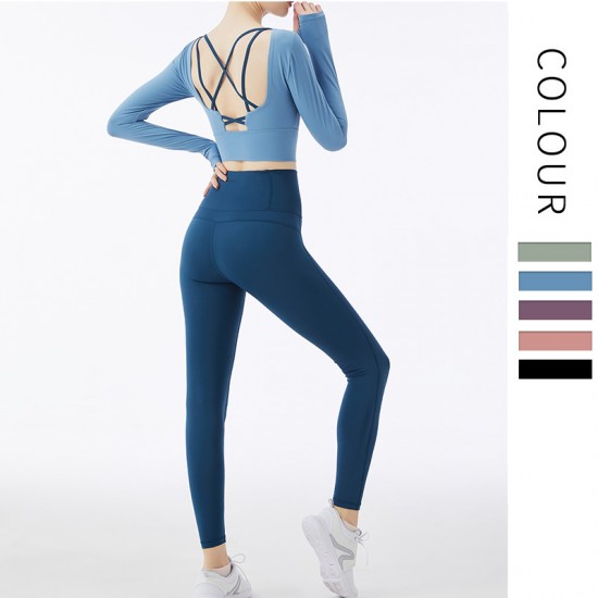 Onebas Comfort Yoga Outfit With Blue High-Waisted Body Shaper Leggings 2 Colors