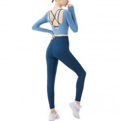 Onebas Comfort Yoga Outfit With Blue High-Waisted Body Shaper Leggings 2 Colors