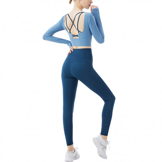Onebas Comfort Yoga Outfit With Blue High-Waisted Body Shaper Leggings 2 Colors