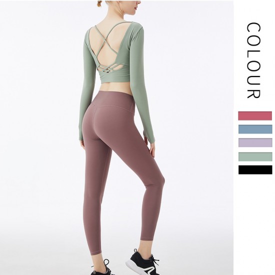 Onebas Comfort Yoga Outfit With Green Purple High-Waisted Leggings