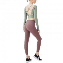 Onebas Comfort Yoga Outfit With Green Purple High-Waisted Leggings