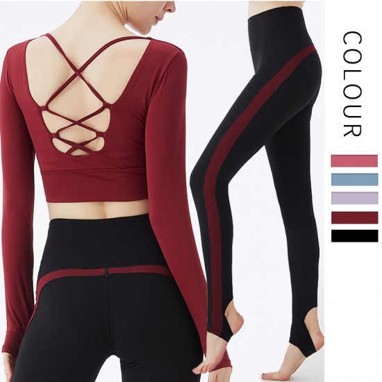Onebas Sports Set With Blue Red Sports Leggings Outfit 2 Colors