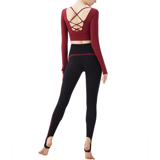 Onebas Sports Set With Blue Red Sports Leggings Outfit 2 Colors