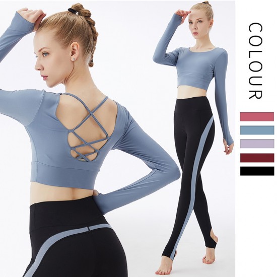 Onebas Sports Set With Blue Red Sports Leggings Outfit 2 Colors