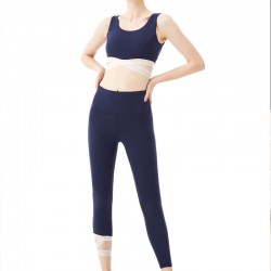 Onebas Yoga Outfit With Deep Blue High-Waisted Leggings