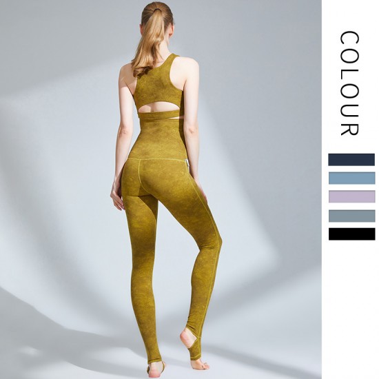 Onebas Yoga Outfit With Gray Blue High-Waisted Leggings 5 Colors