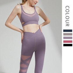 Onebas Yoga Outfit With Peach Gray Purple High-Waisted Leggings 3 Colors