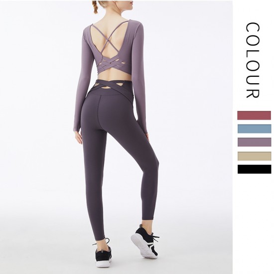 Onebas Yoga Outfit With Purple High-Waisted Leggings 2 Colors