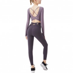 Onebas Yoga Outfit With Purple High-Waisted Leggings 2 Colors