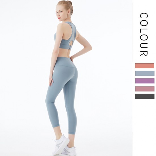 Onebas Yoga Sports Set With Ltblue Sports Leggings Outfit 4 Colors