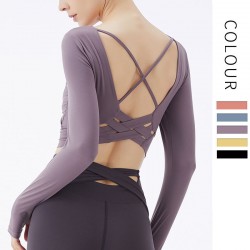 Onebas Yoga Fitness Wear With Purple Red Long Sleeve Leggings 5 Colors