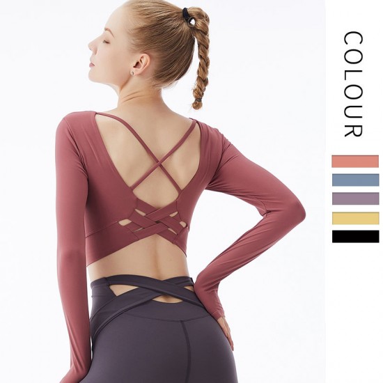 Onebas Yoga Fitness Wear With Purple Red Long Sleeve Leggings 5 Colors