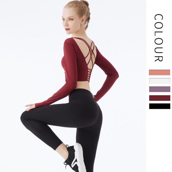 Onebas Yoga Sports Activewear With Backless Leggings Long Sleeve 5 Colors