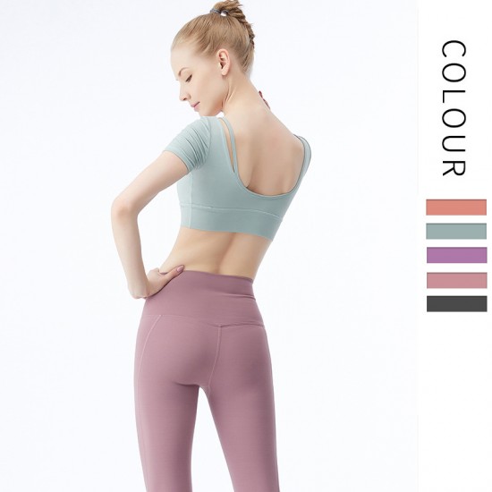 Onebas Yoga Sports Fitness Wear With Body Shaper Comfort Short Sleeve 4 Colors