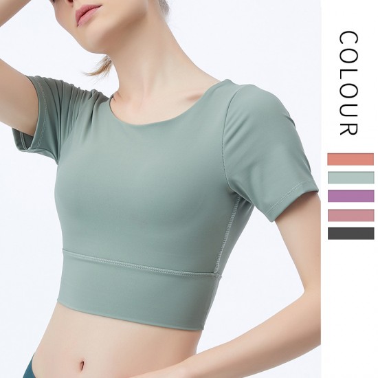 Onebas Yoga Sports Fitness Wear With Body Shaper Short Sleeve 5 Colors