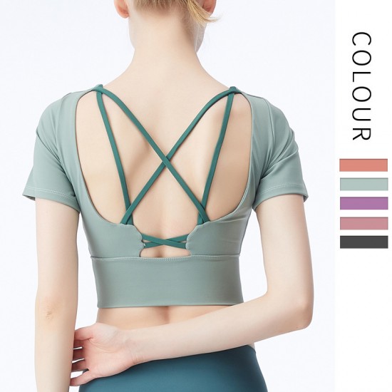 Onebas Yoga Sports Fitness Wear With Body Shaper Short Sleeve 5 Colors