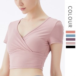 Onebas Yoga Tanks Top With Pink Short Sleeve Leggings 3 Colors