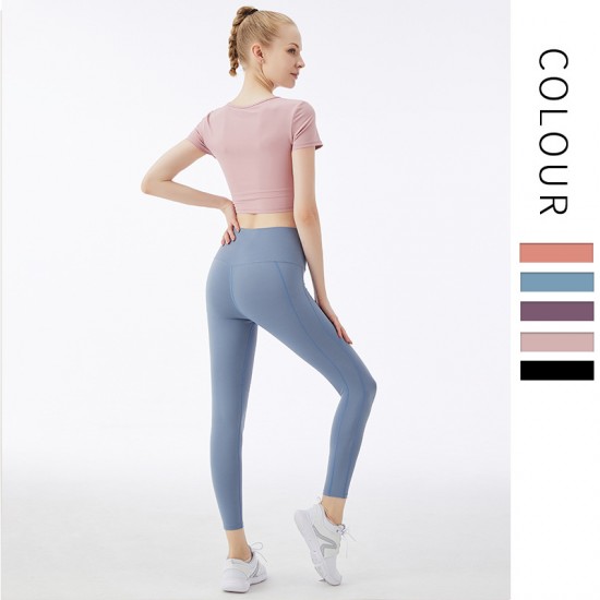 Onebas Yoga Tanks Top With Pink Short Sleeve Leggings 3 Colors