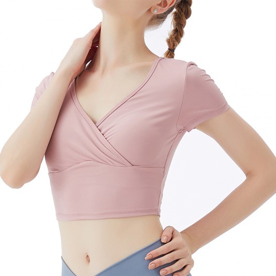 Onebas Yoga Tanks Top With Pink Short Sleeve Leggings 3 Colors